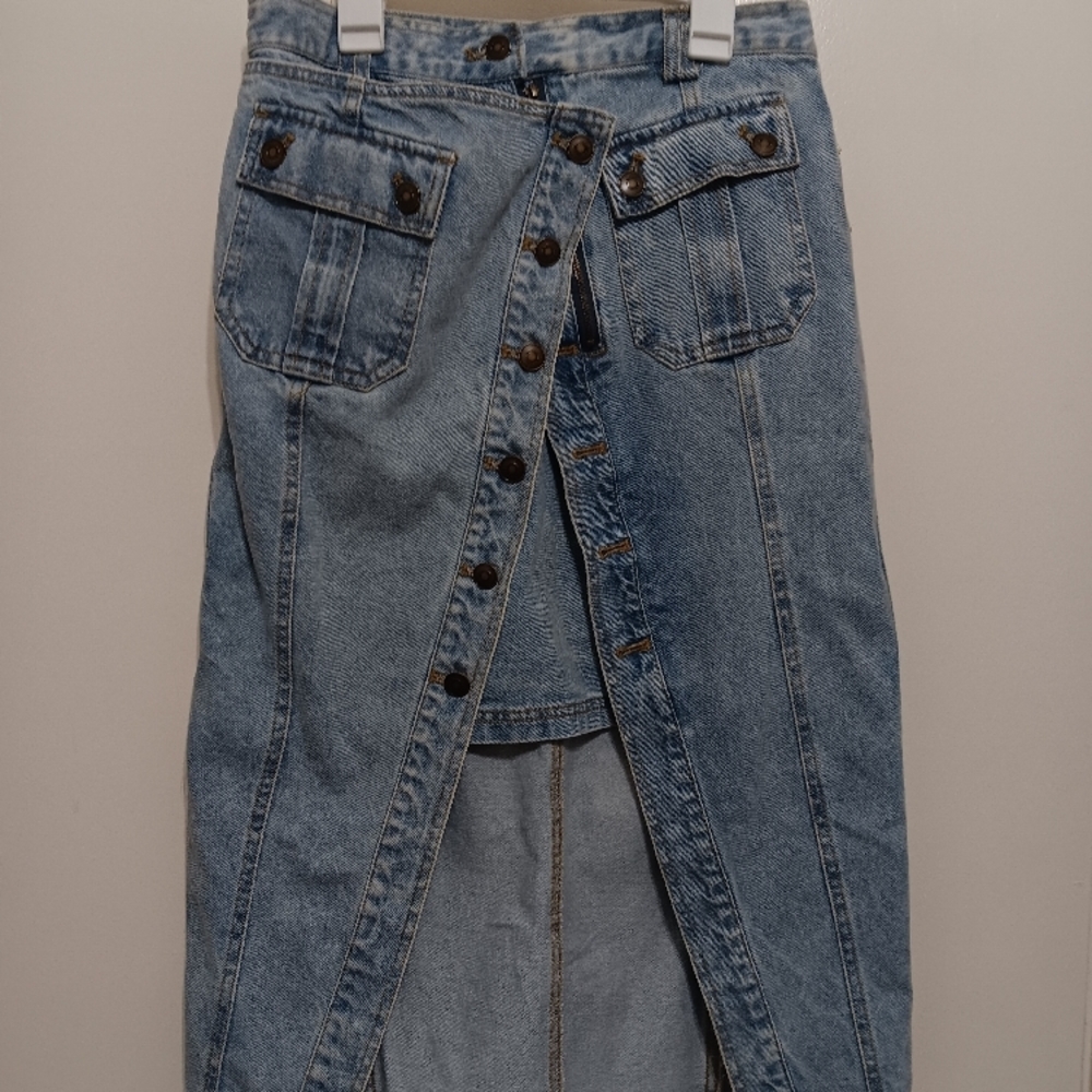 Denim Button-Front Skirt